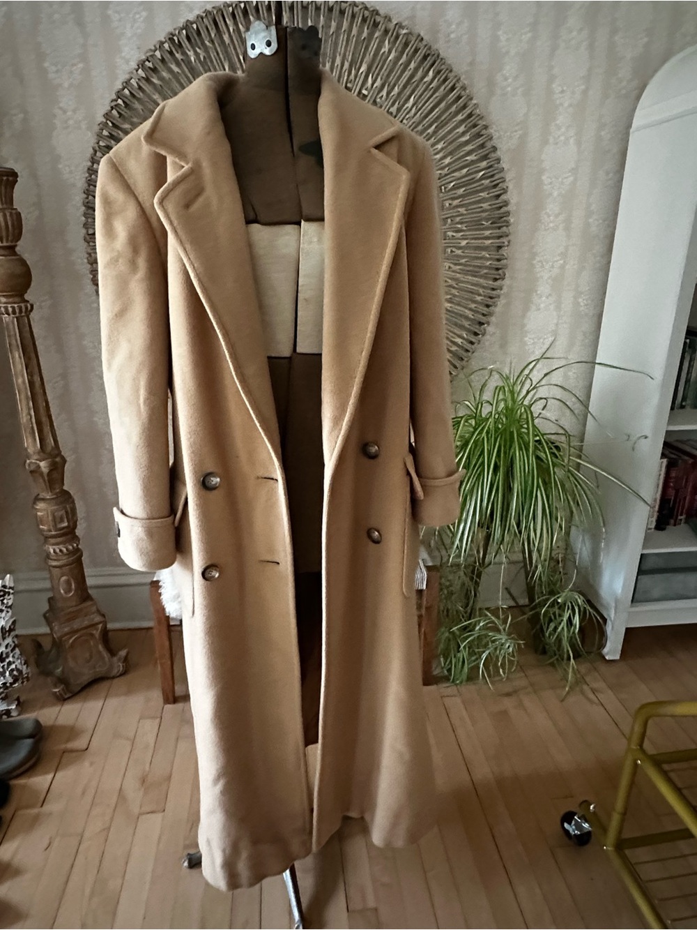 Vintage Camel Hair Double-Breasted Coat for Women
